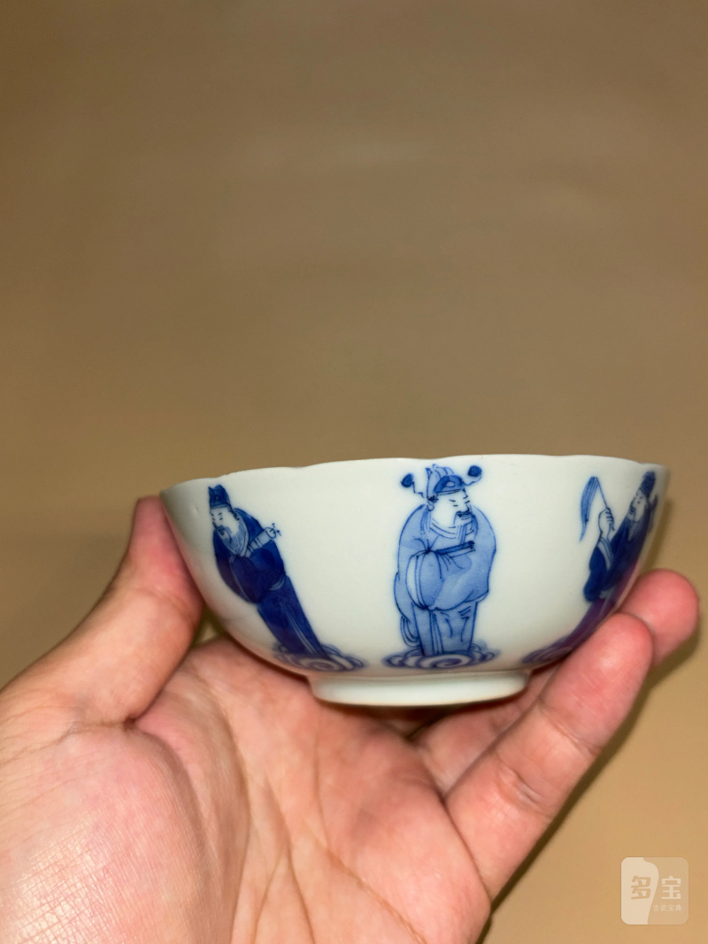 清中期 青花八仙人物图花口杯 - 图6